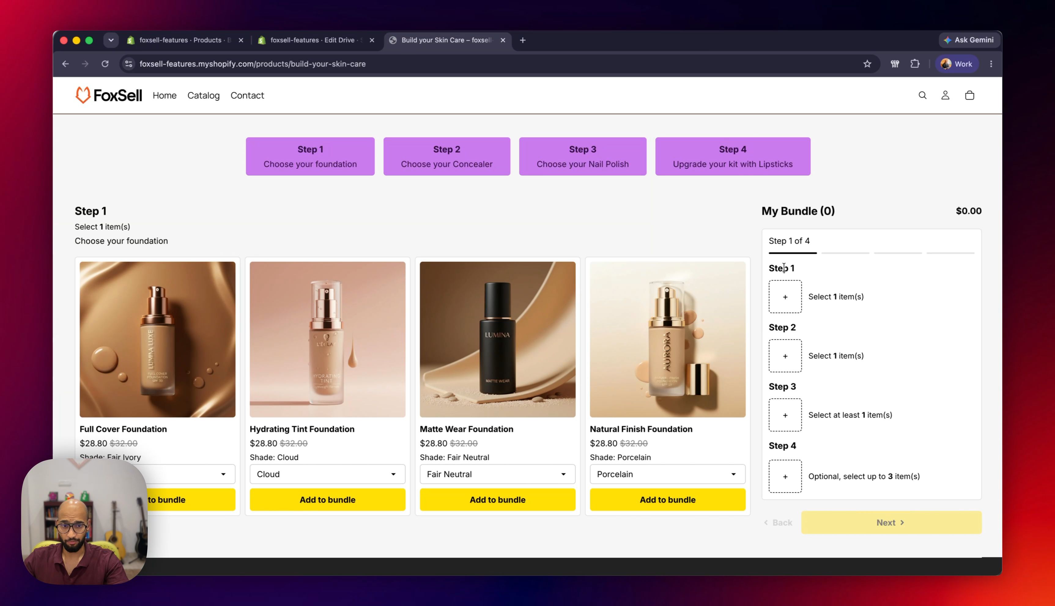 Test the Guided Steps Bundle Builder storefront experience