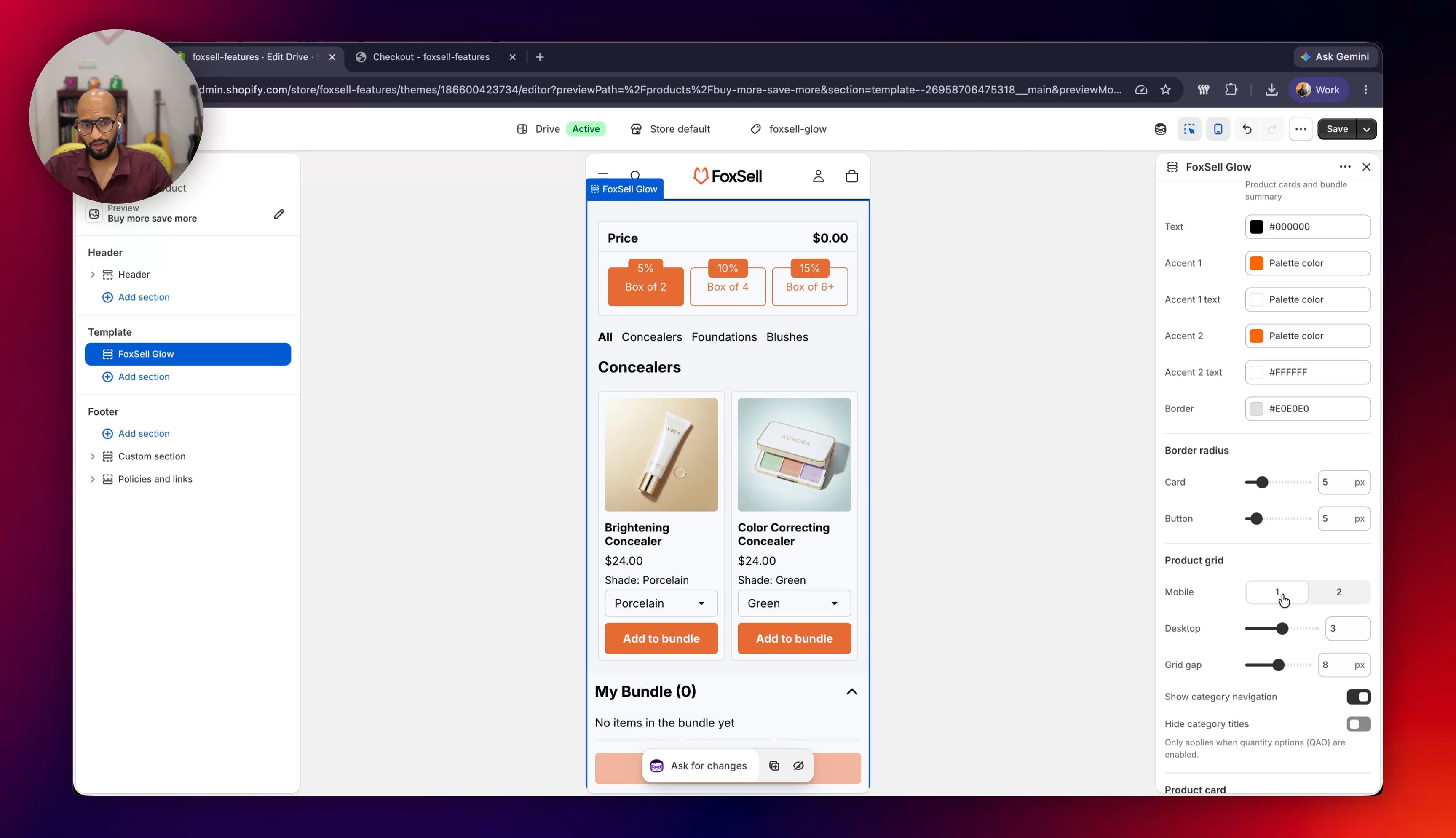 Customize Tiered Bundle Builder section settings in the theme editor