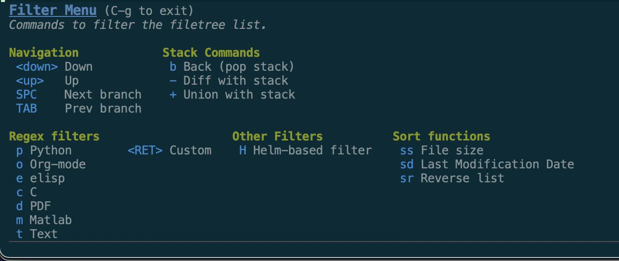 filetree filter menu