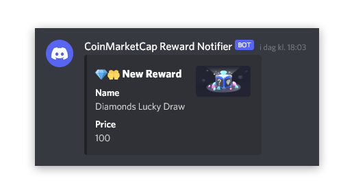 CoinMarketCap reward notification example
