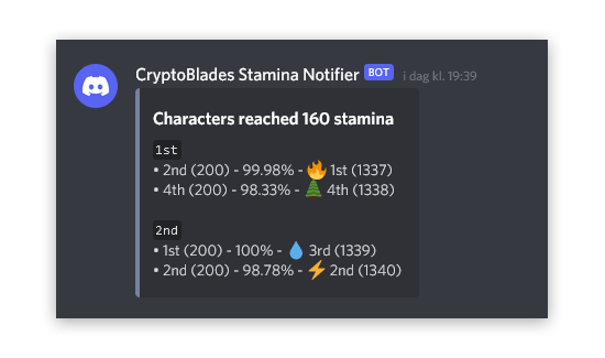 CryptoBlades stamina notification example