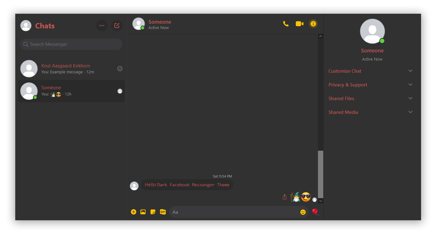 Dark Facebook Messenger Theme example image