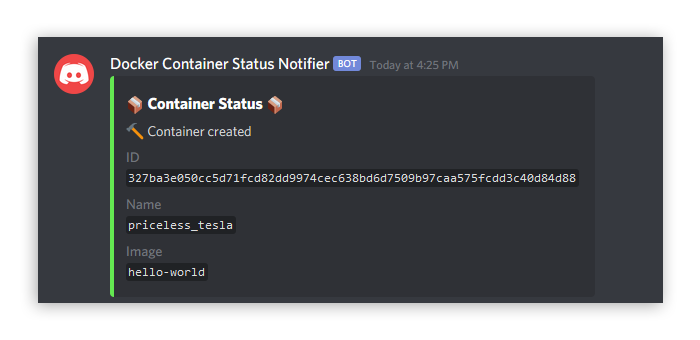 Container status notification example