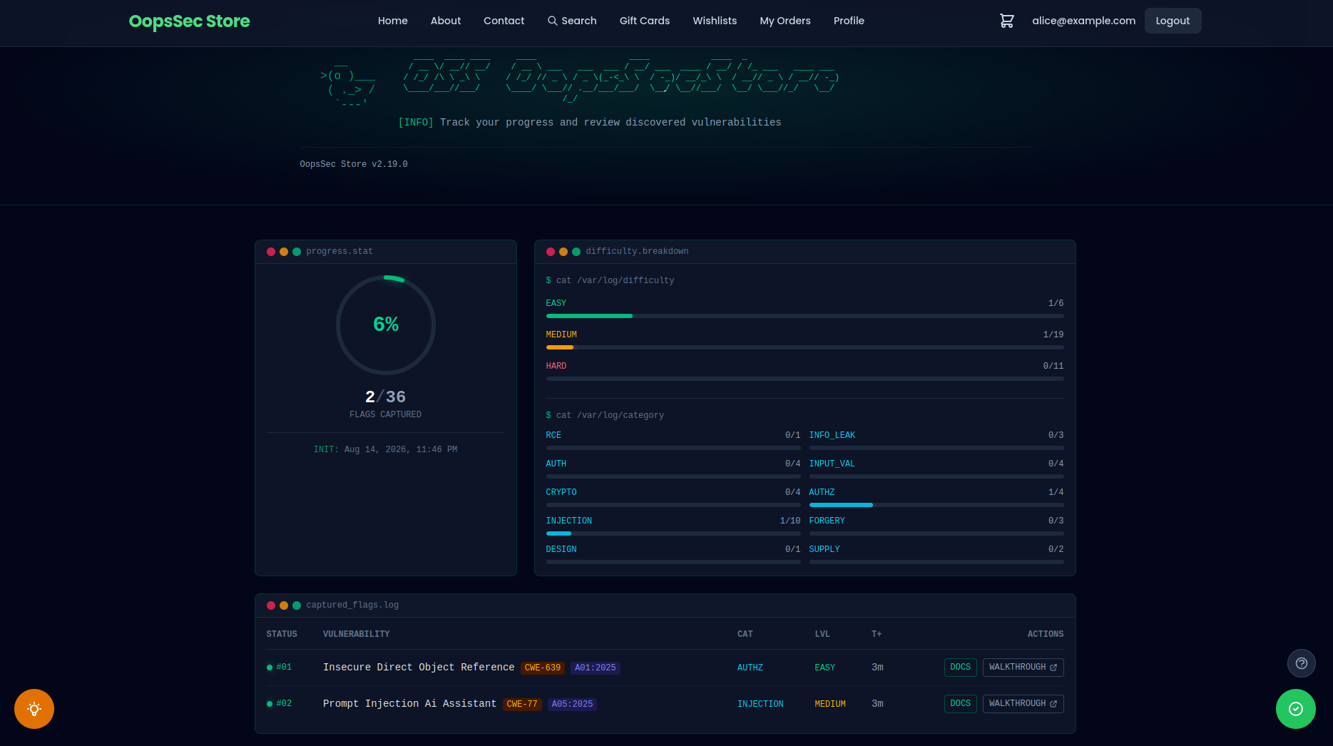 Player dashboard tracking captured flags