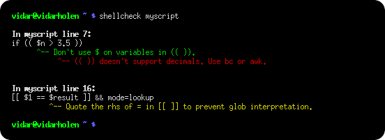 Screenshot of a terminal showing problematic shell script lines highlighted