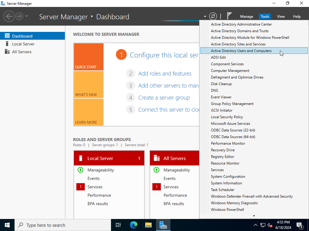 Active Directory Tools Dropdown