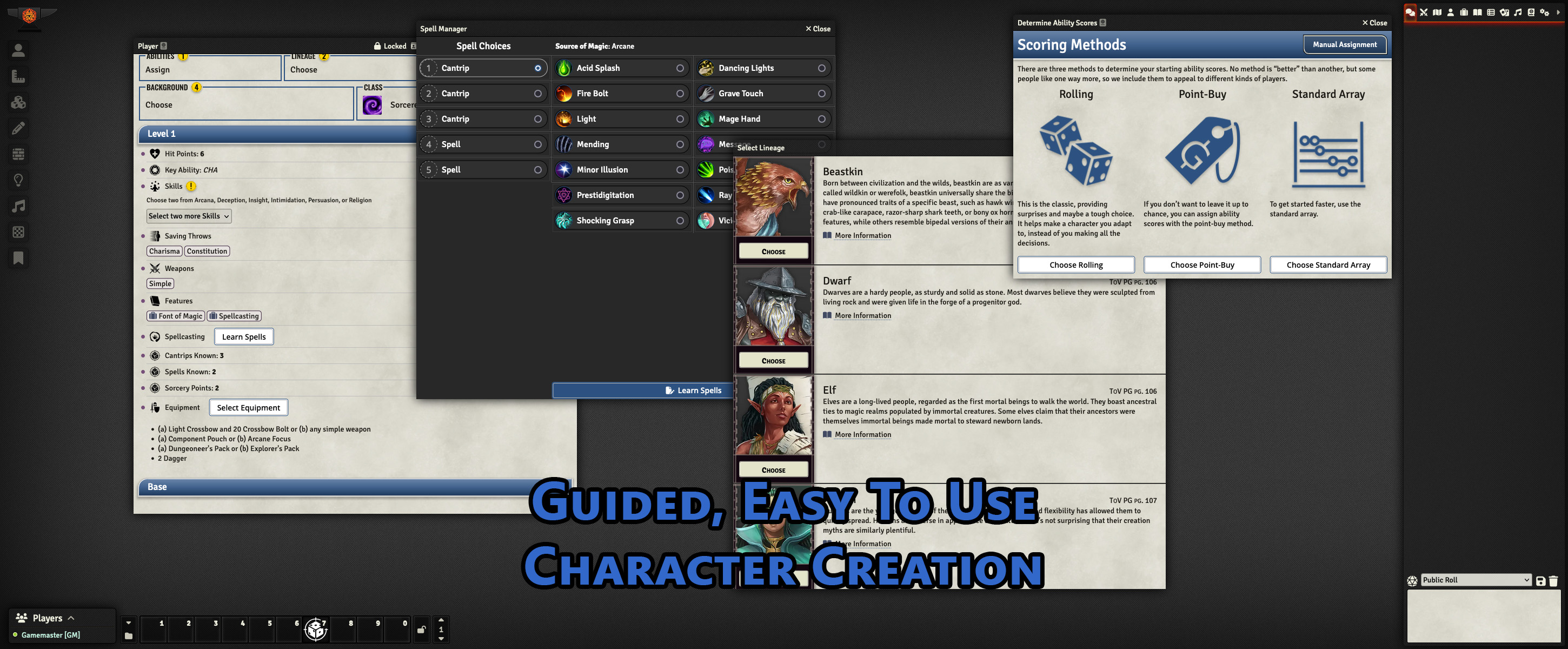 Guided, Easy to Use Character Creation