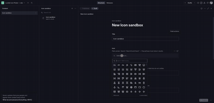 Sanity Lucide Icon Picker Preview