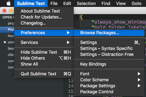 Sublime Text packages screenshot