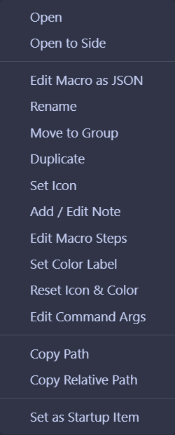 Right-click context menu on a favorite item