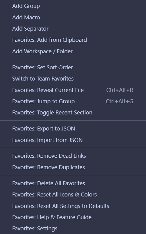Panel menu showing all available actions