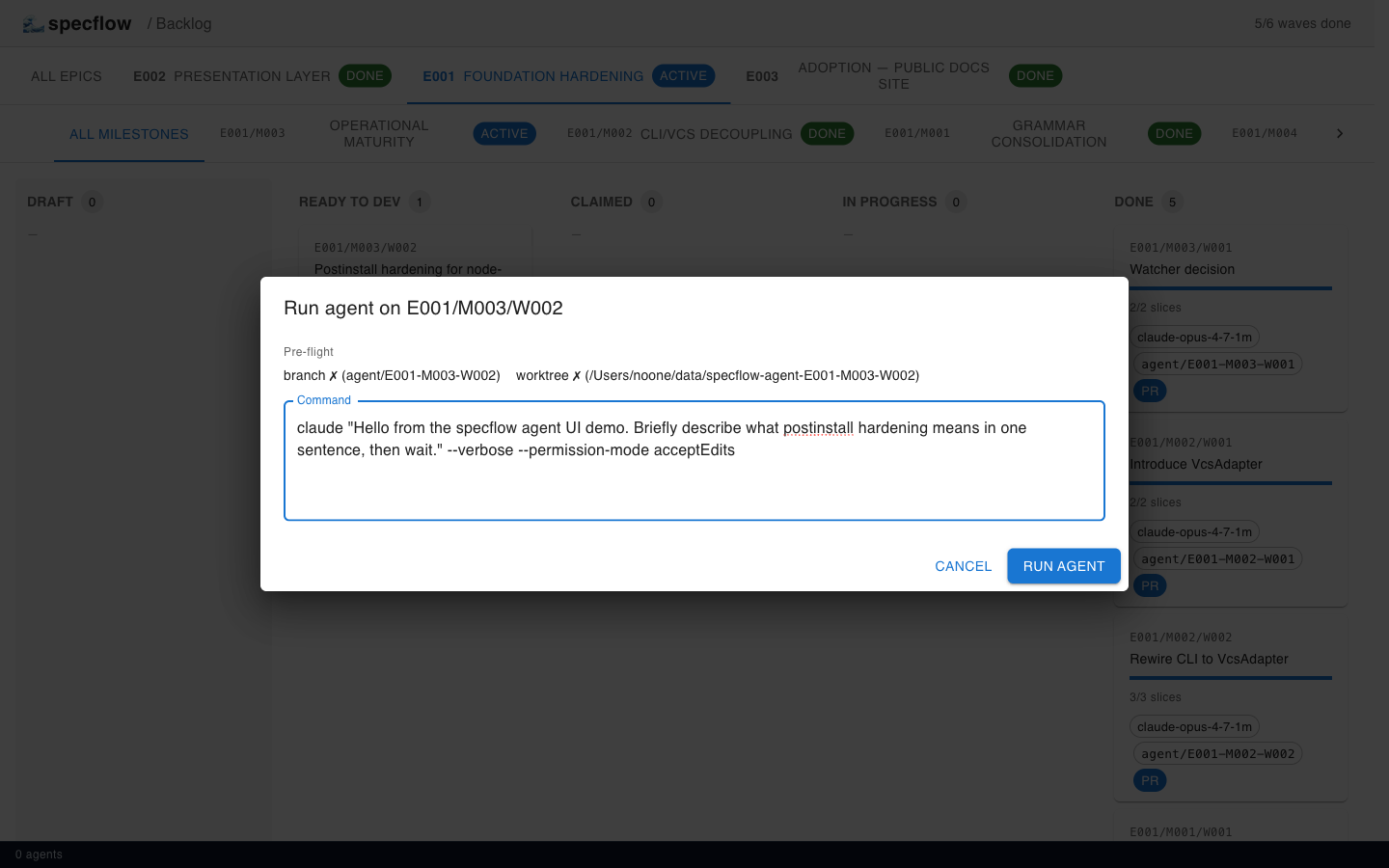 command editor with preflight