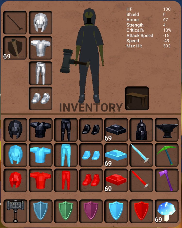 New weapons, armor, shields, tools, and food