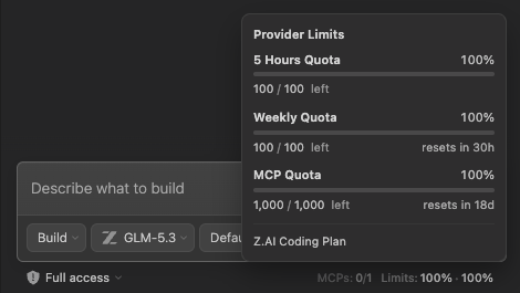 Provider quota limits and reset windows