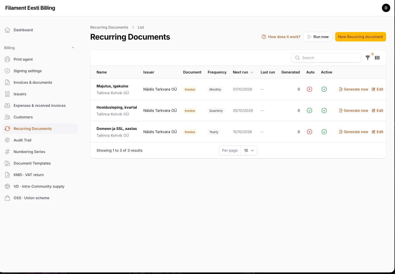 Invoices & documents — the numbered cycle with actions