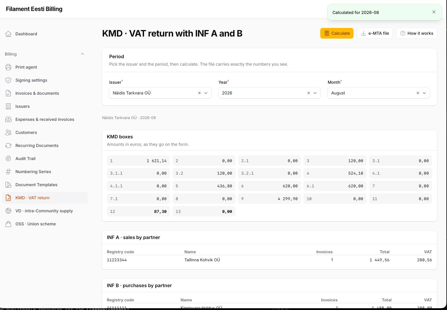KMD — boxes, INF A and B, e-MTA file