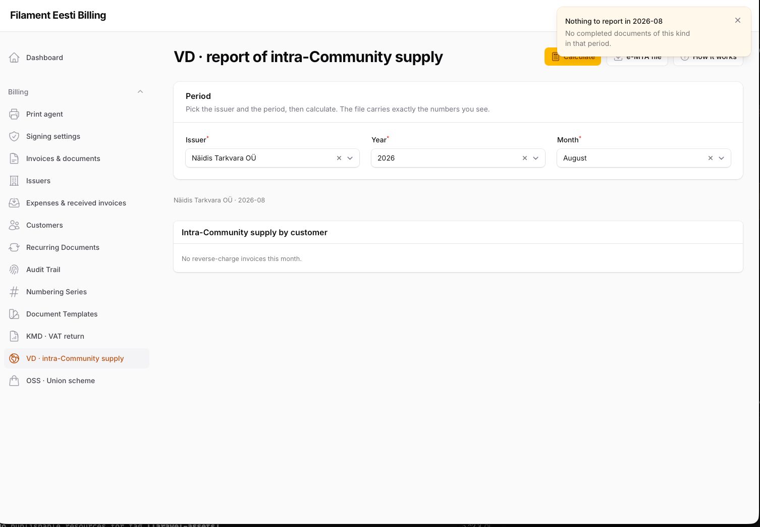 VD — intra-Community supply by customer