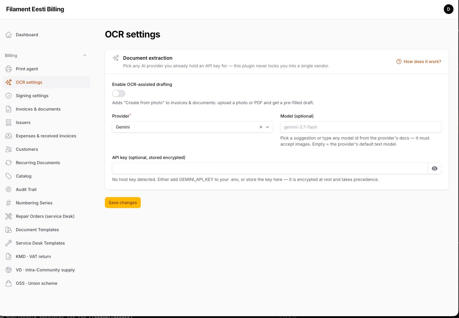 Dashboard — financial summary and VAT position
