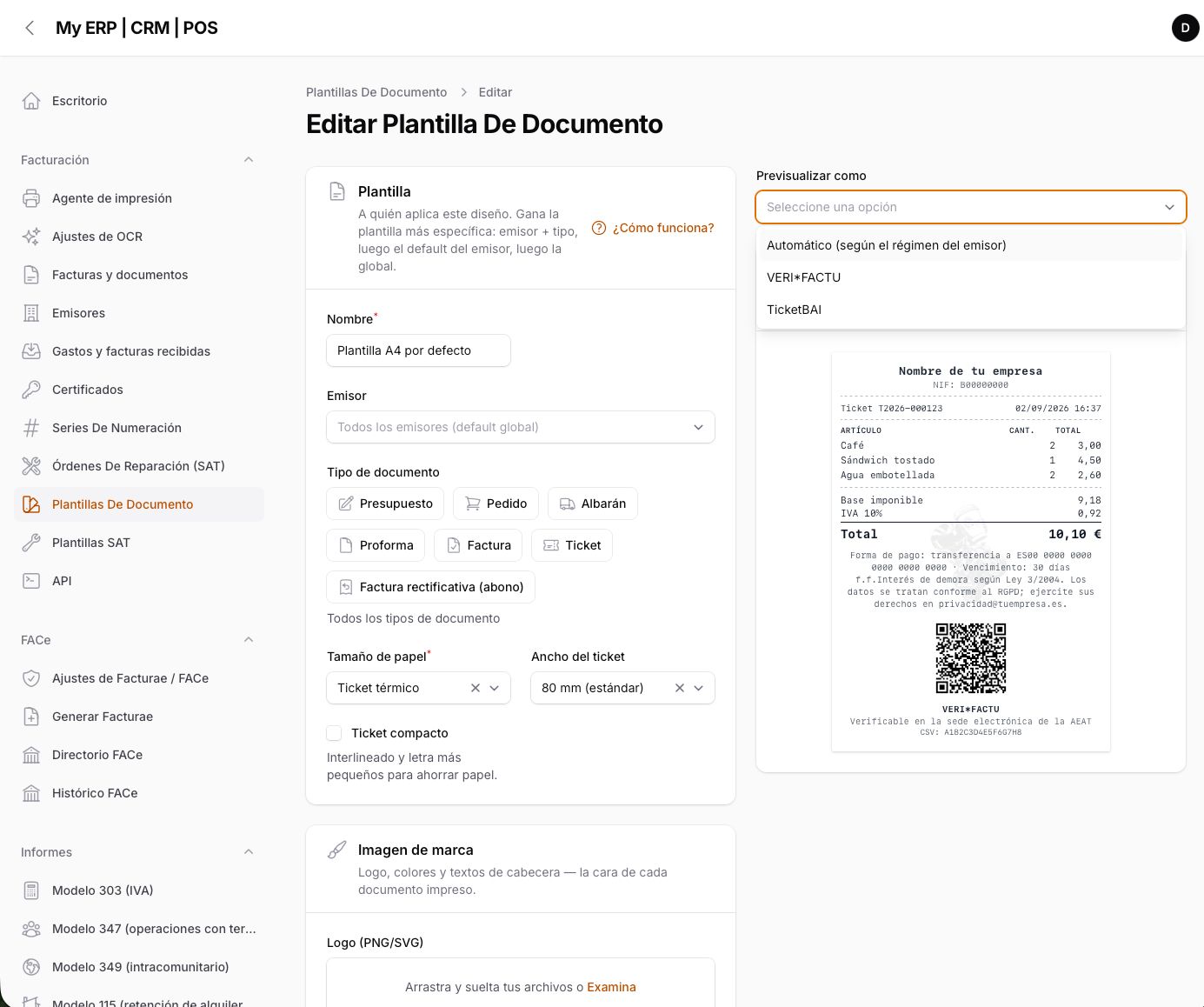 Template designer — live thermal preview
