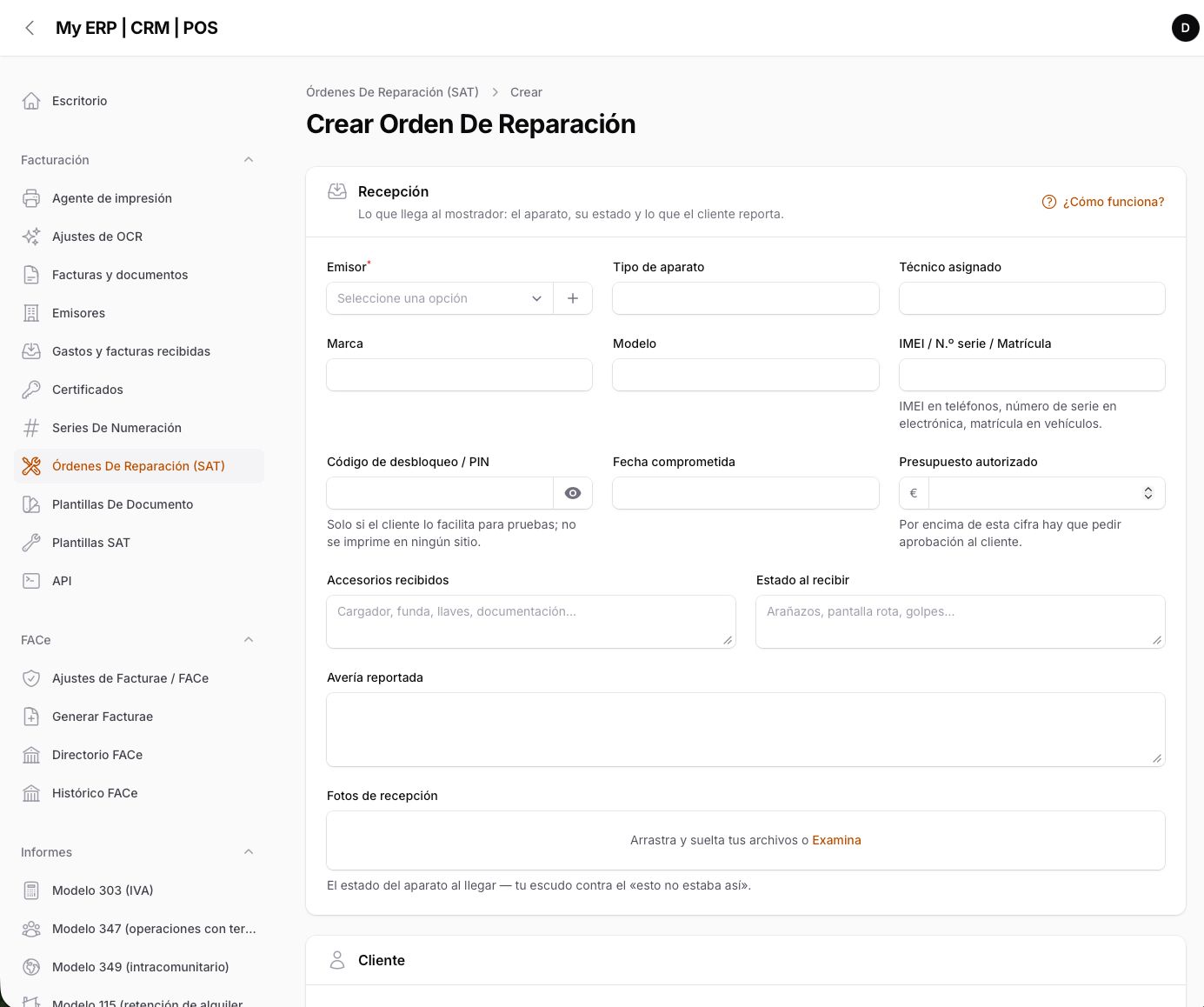 Repair order — SAT lifecycle, receipt and report