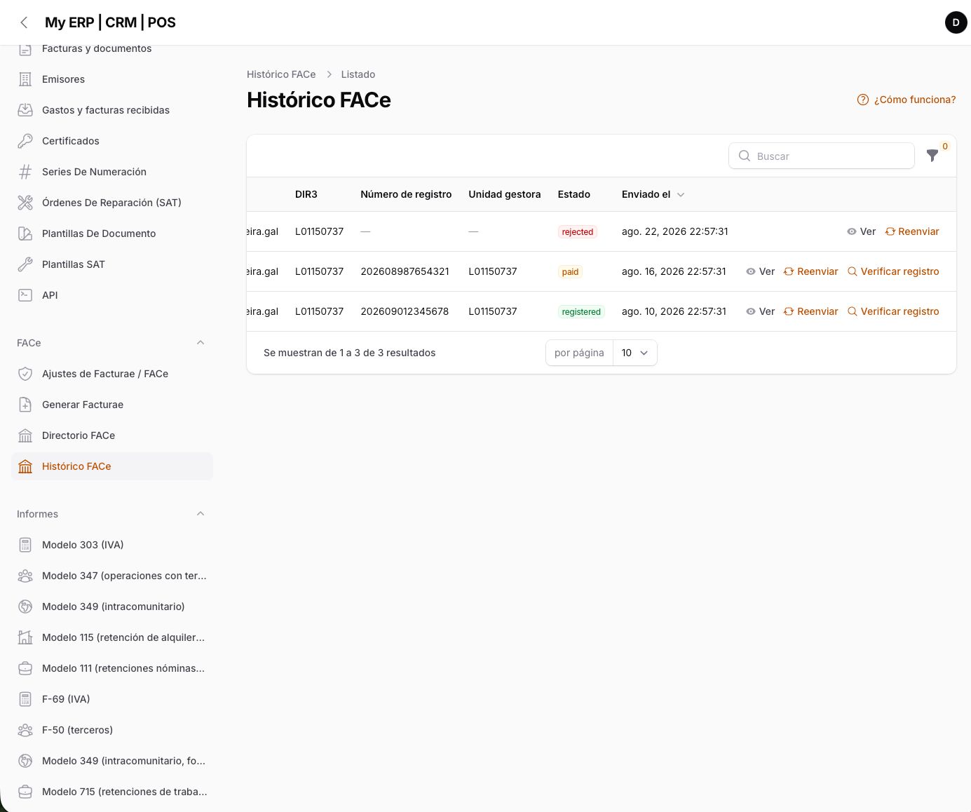 FACe history — registry numbers and lifecycle