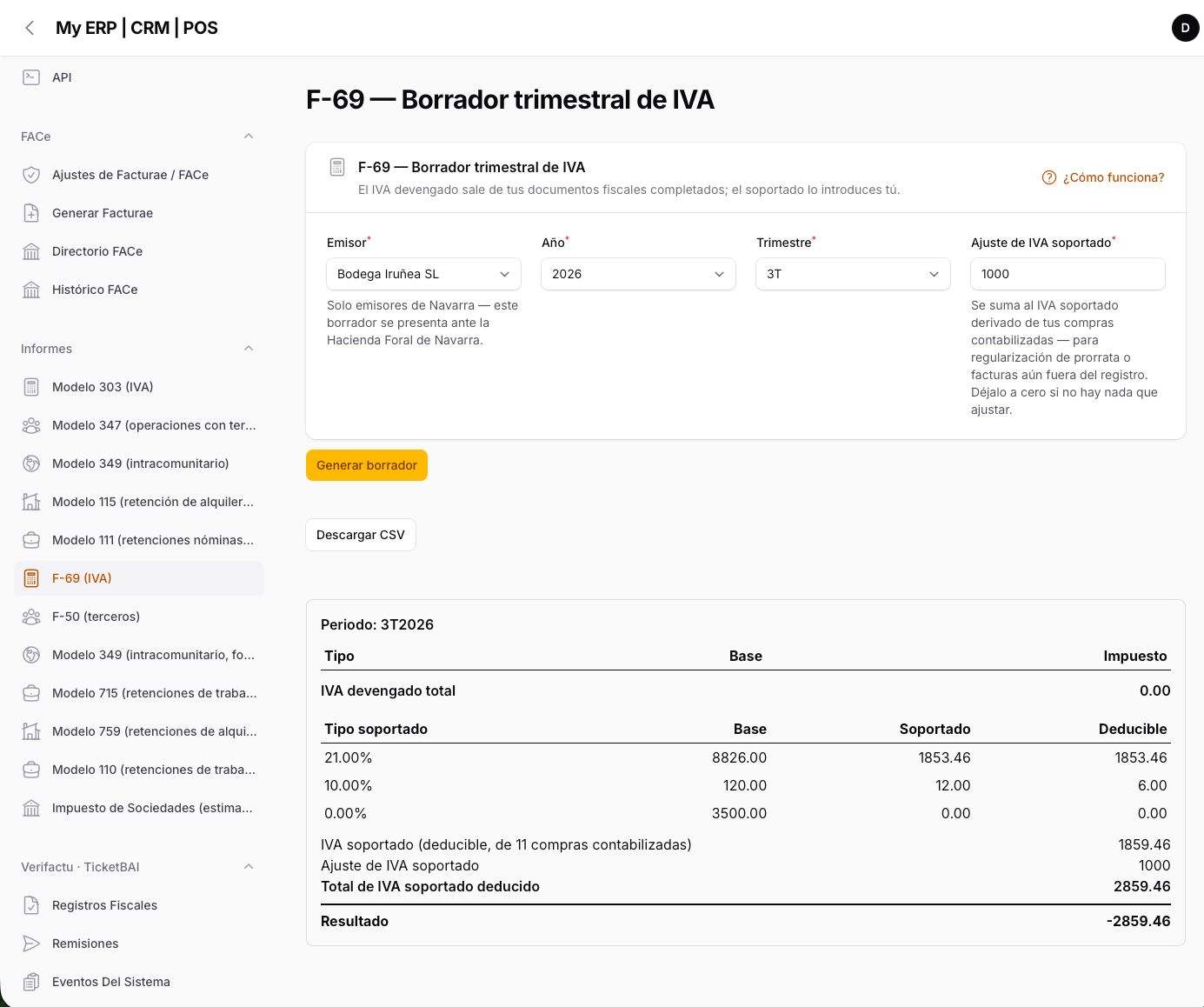 F-69 — Navarra's quarterly VAT draft
