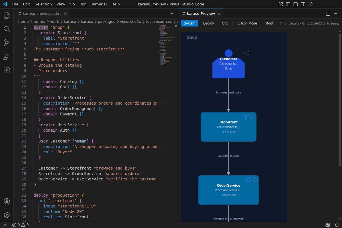Editing a .krs model beside the live System preview