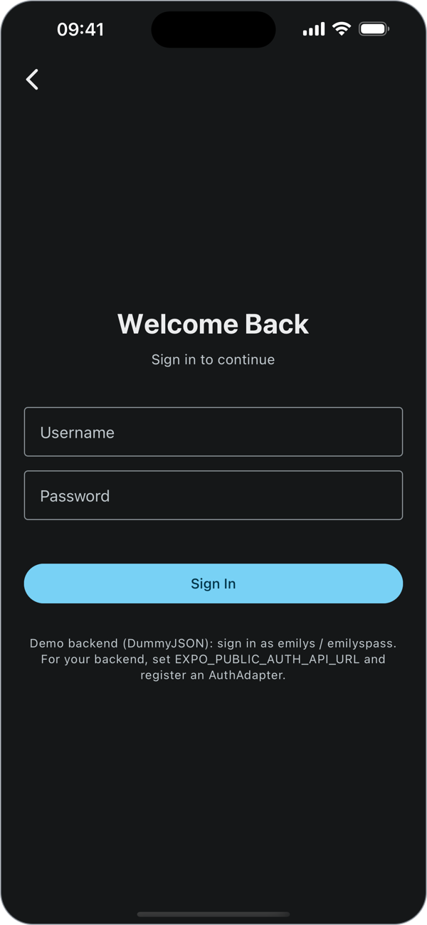 The sign-in screen in dark mode