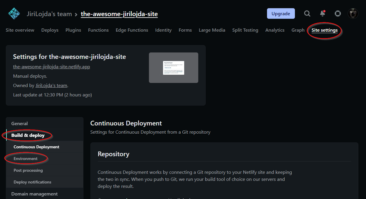 Netlify Environment settings