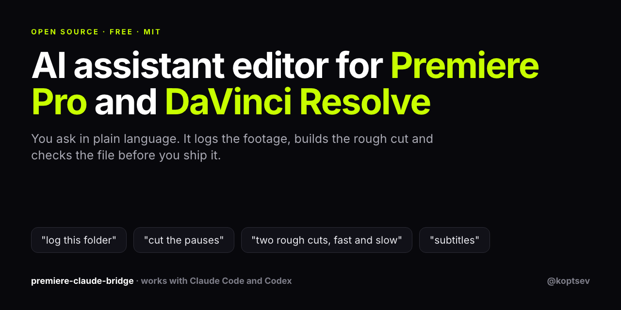 AI assistant editor for Premiere Pro and DaVinci Resolve