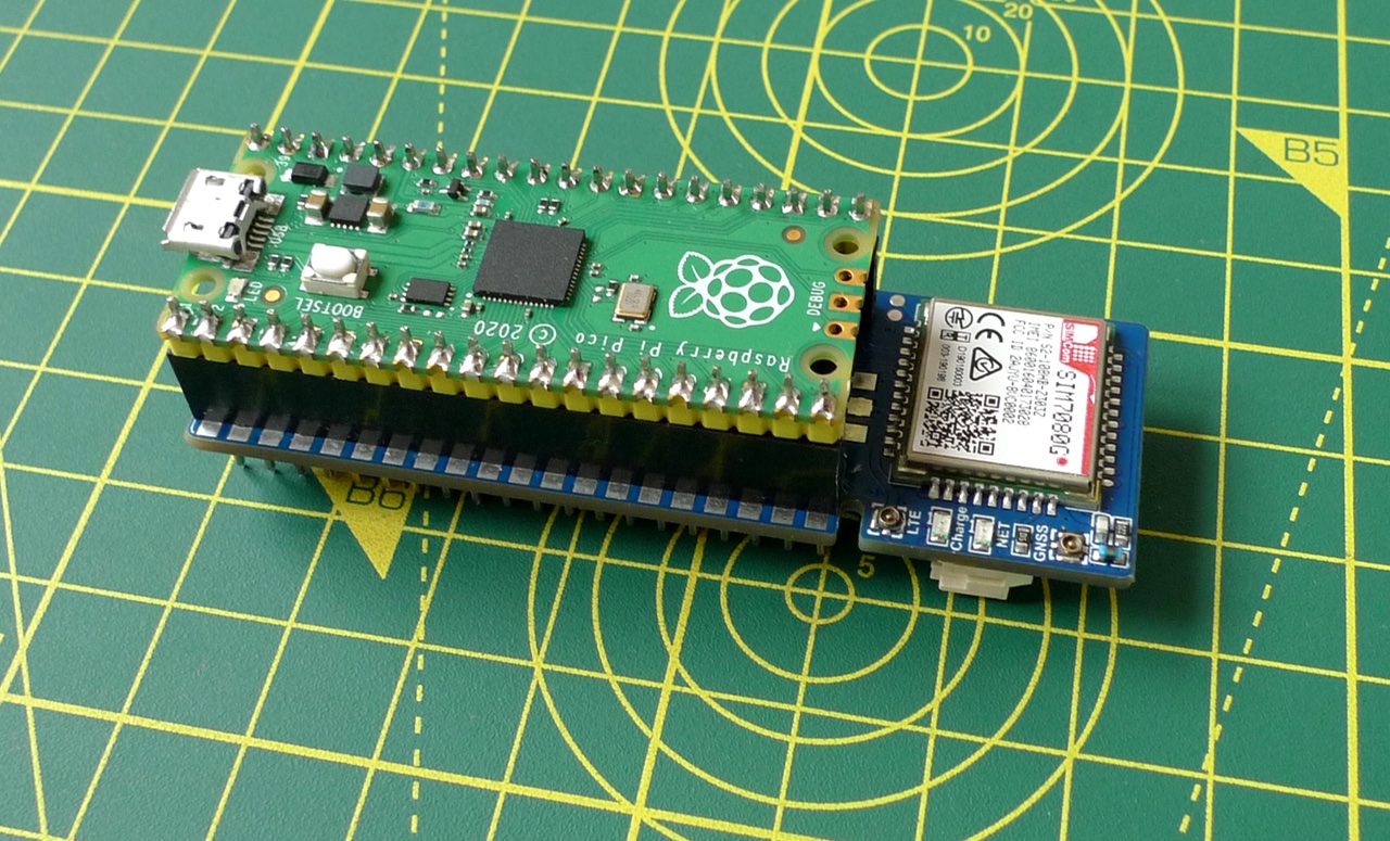 Raspberry Pi Pico, Waveshare Pico SIM7080G modem, and Super SIM