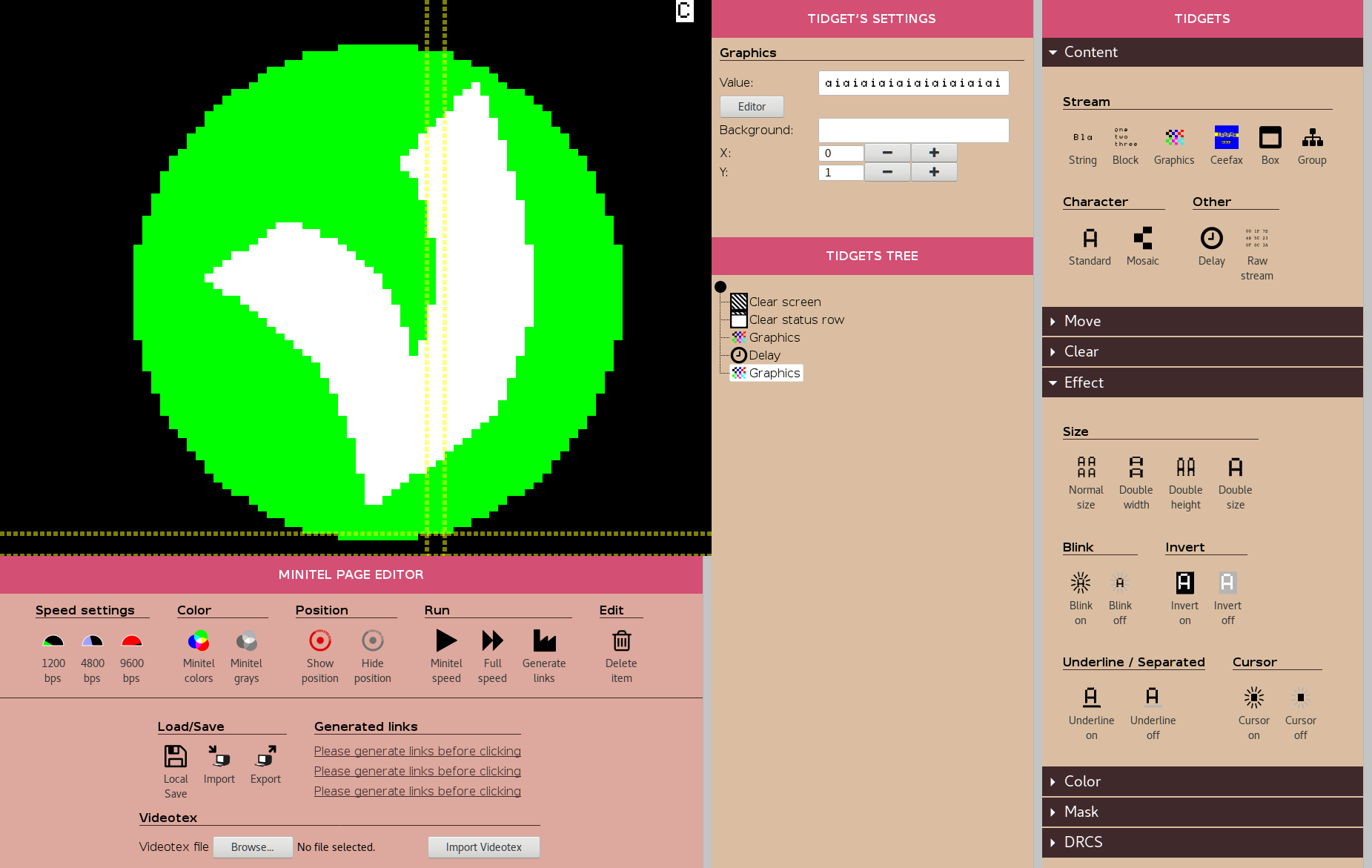 Minitel page editor main interface