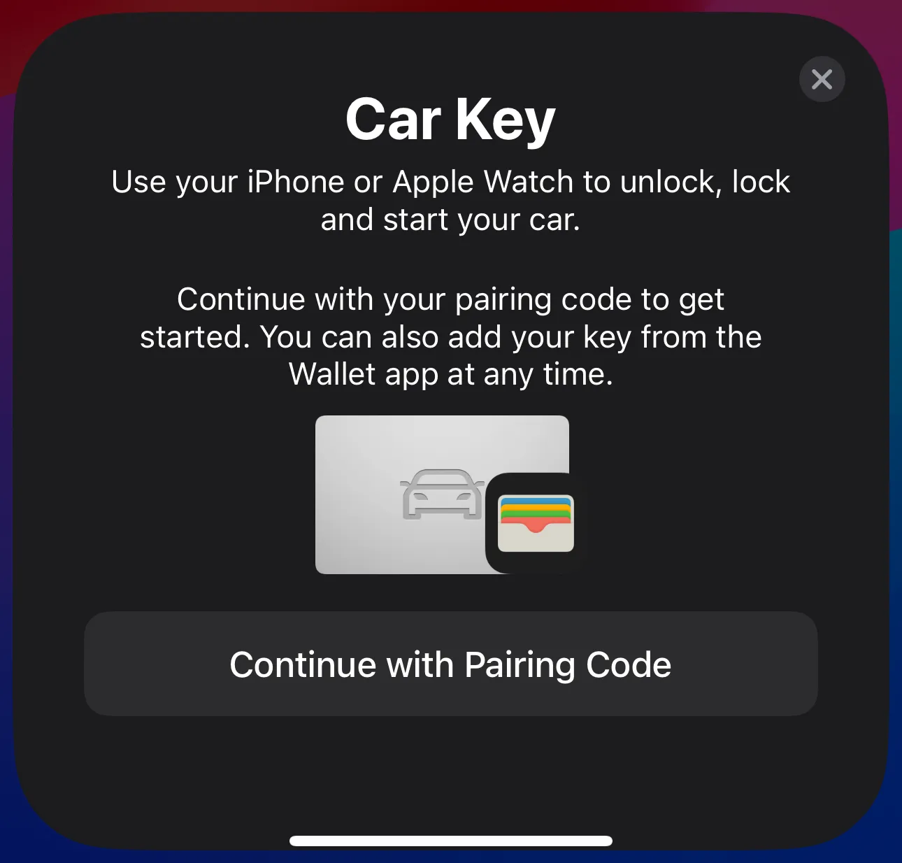 ![Image showing IOS17 CarKey pairing prompt]