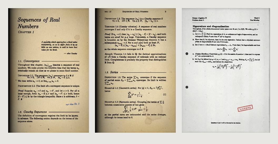 A textbook excerpt with the old-paper preset and a photocopied problem sheet