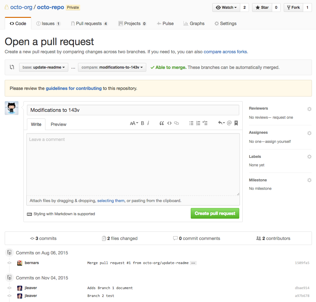 open pull request page
