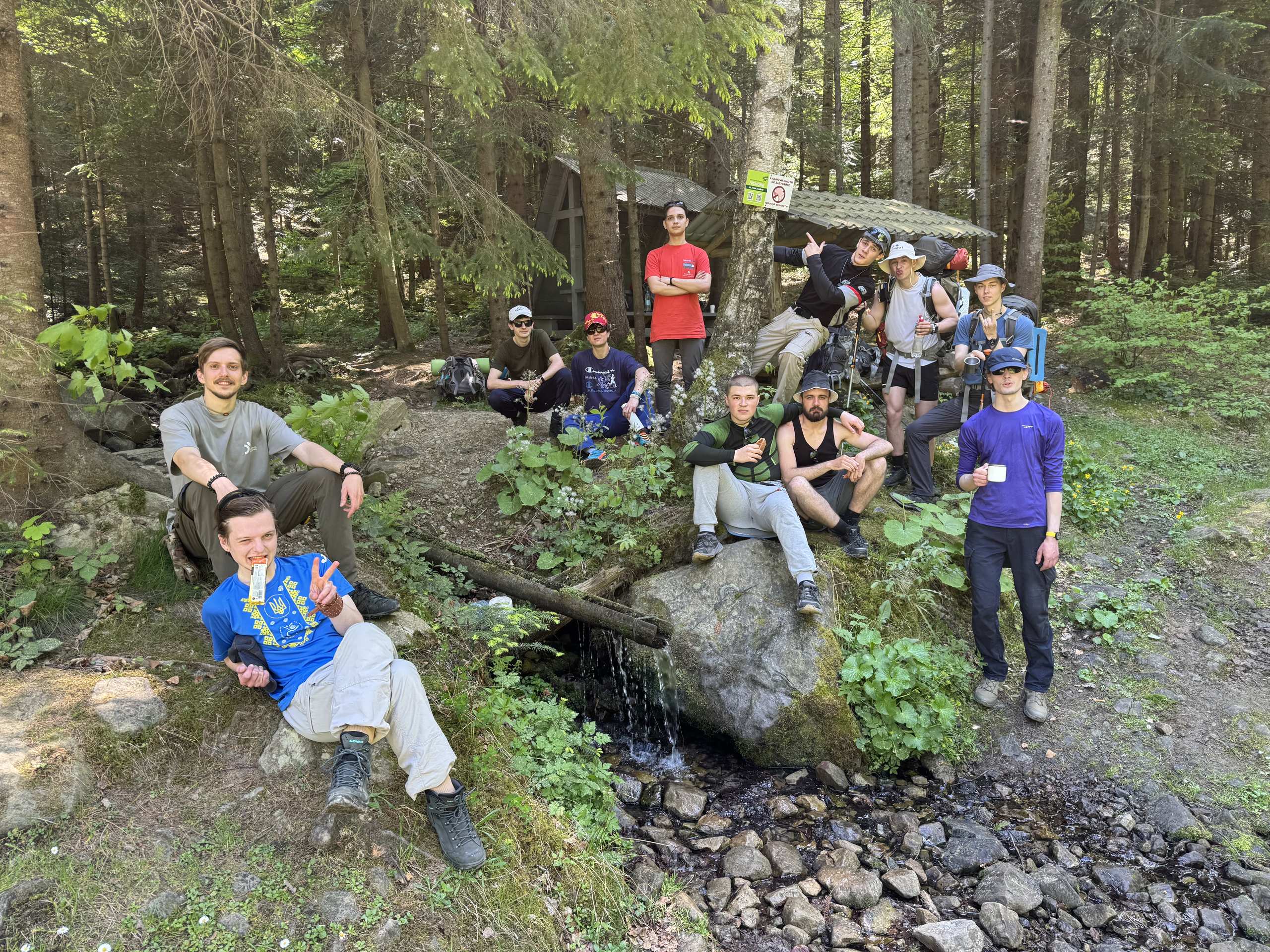 Resting by a forest spring on the trail