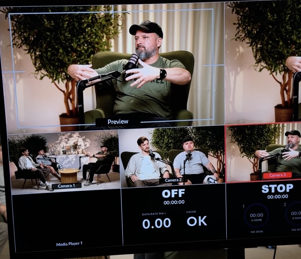 Sasha and Kostia recording the podcast