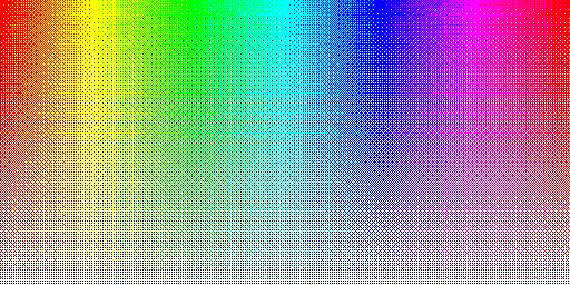Color hues quantized with custom 8 color palette and silver background, using Bayer 8x8 dithering