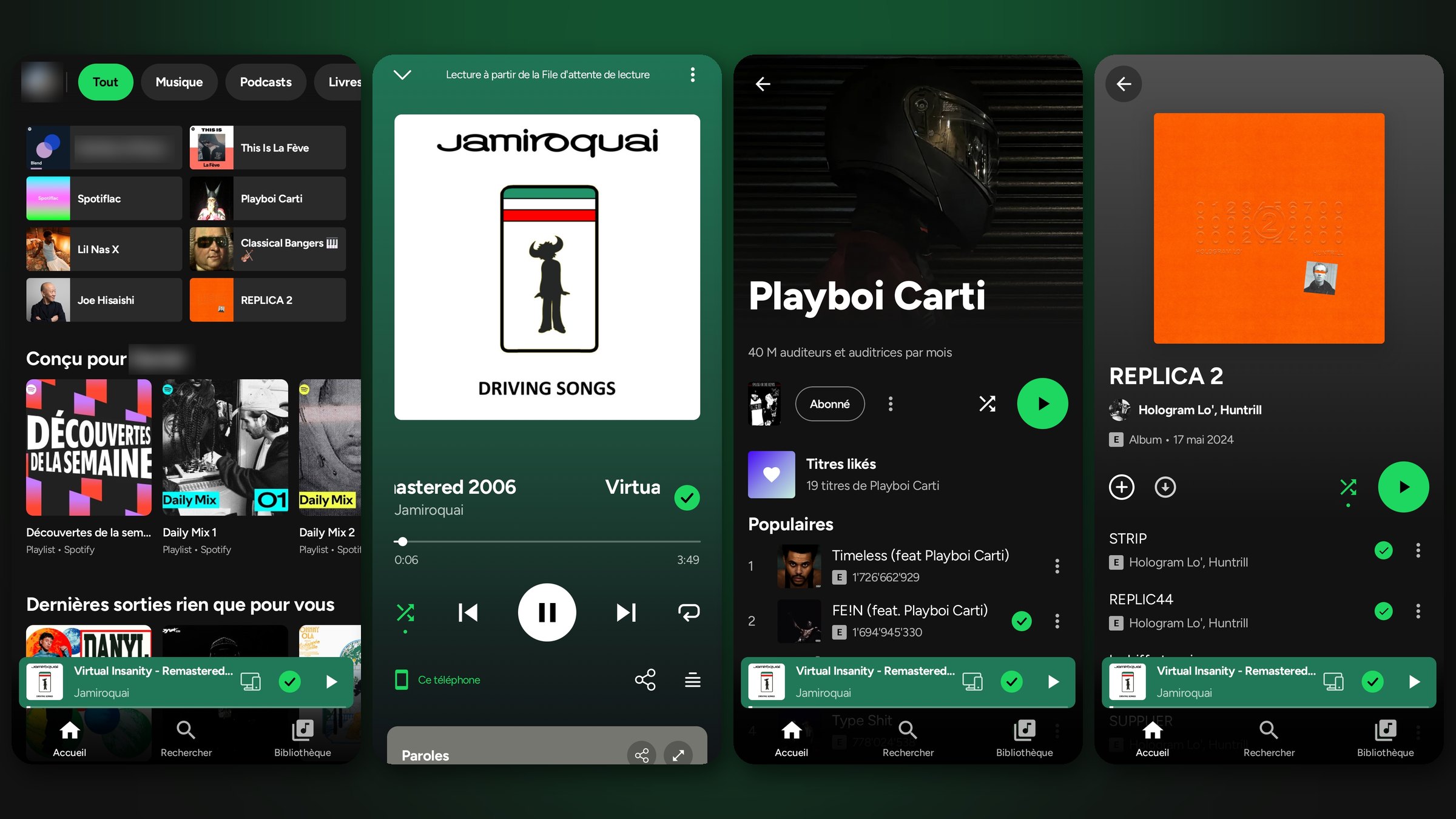 Myspoti: home, player, artist and album screens