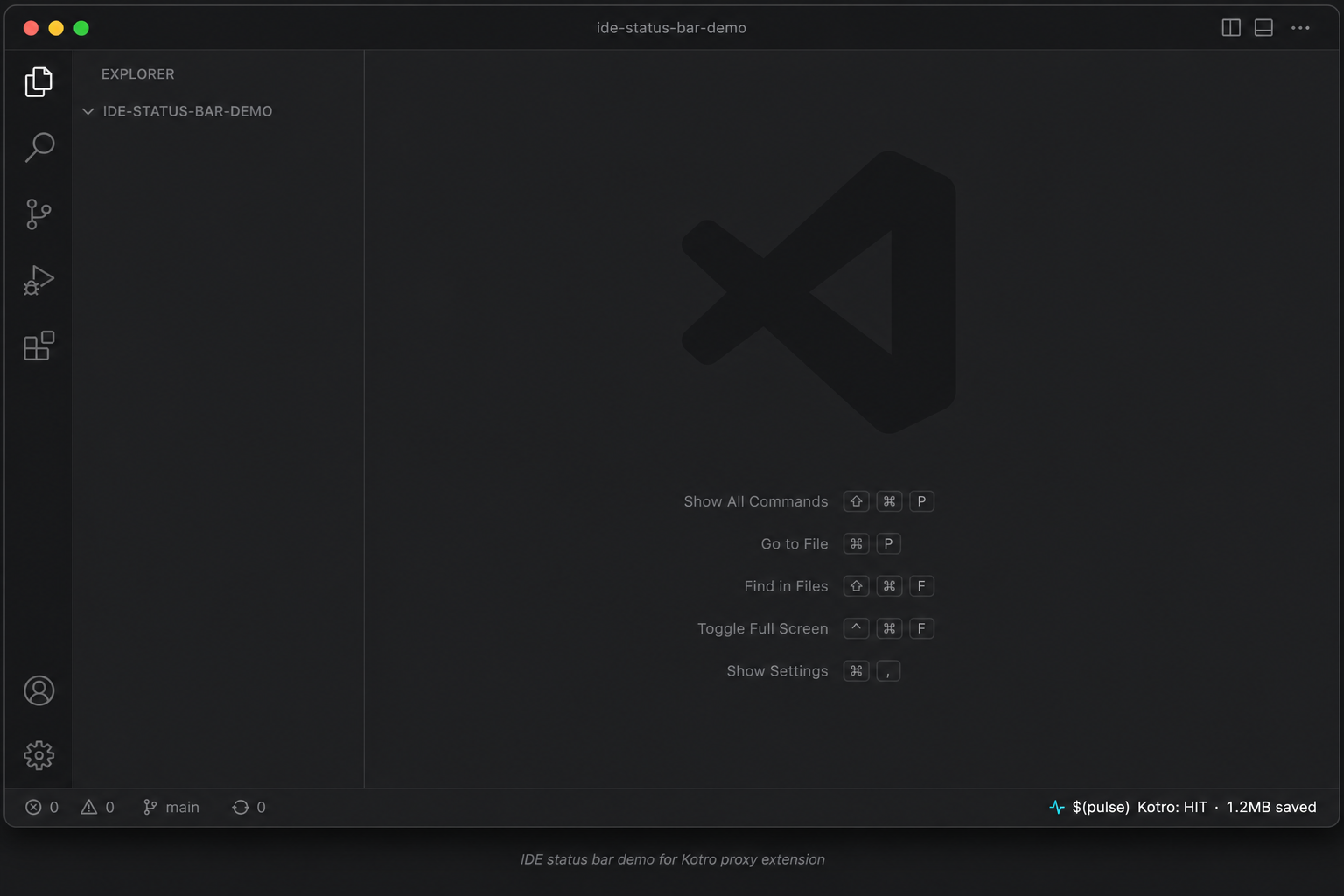 Kotro status bar showing cache hit and bytes saved