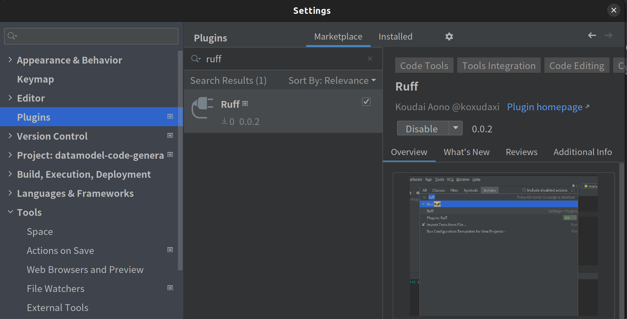 install-ruff-pycharm-plugin