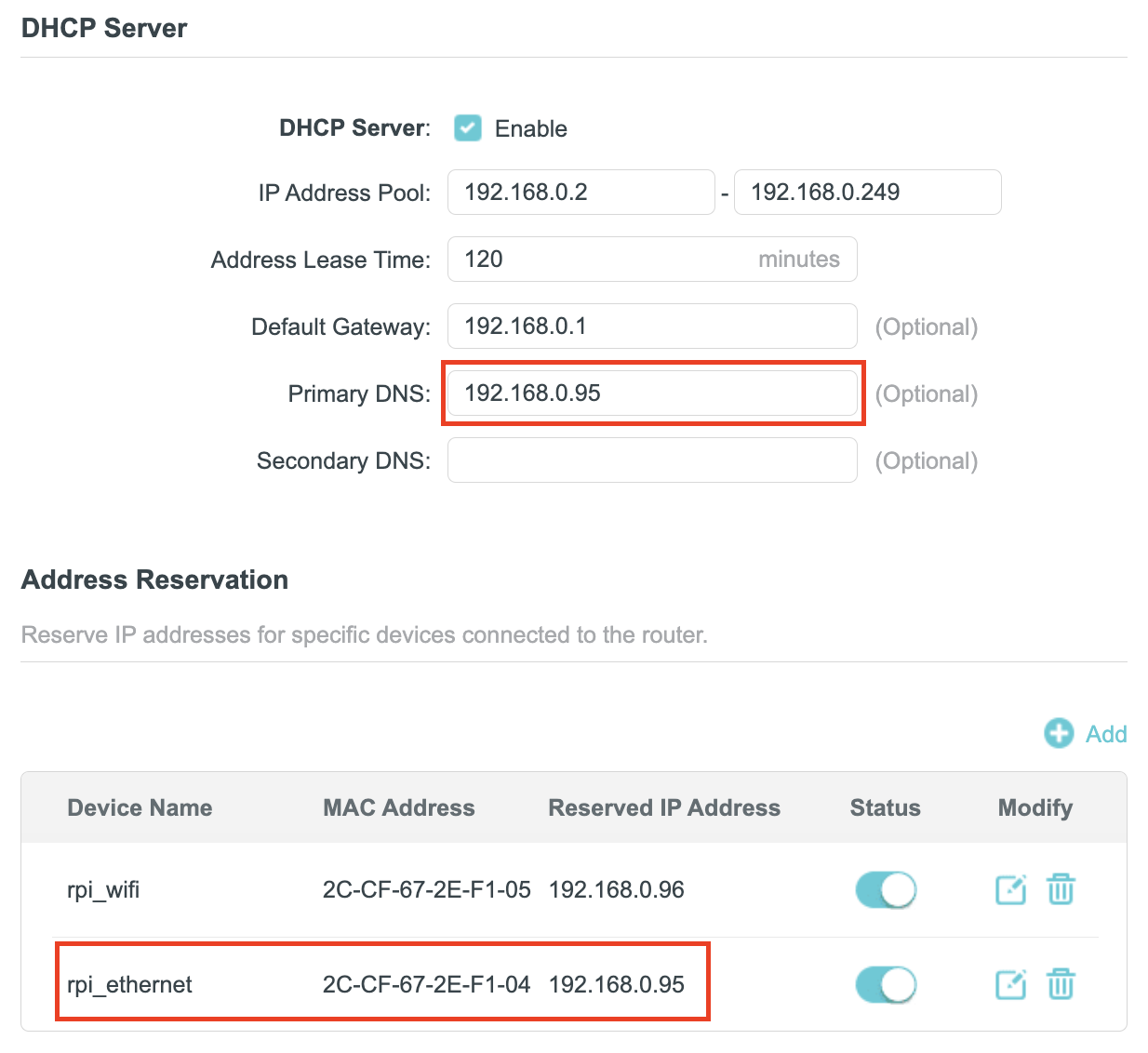 DHCP Server Config