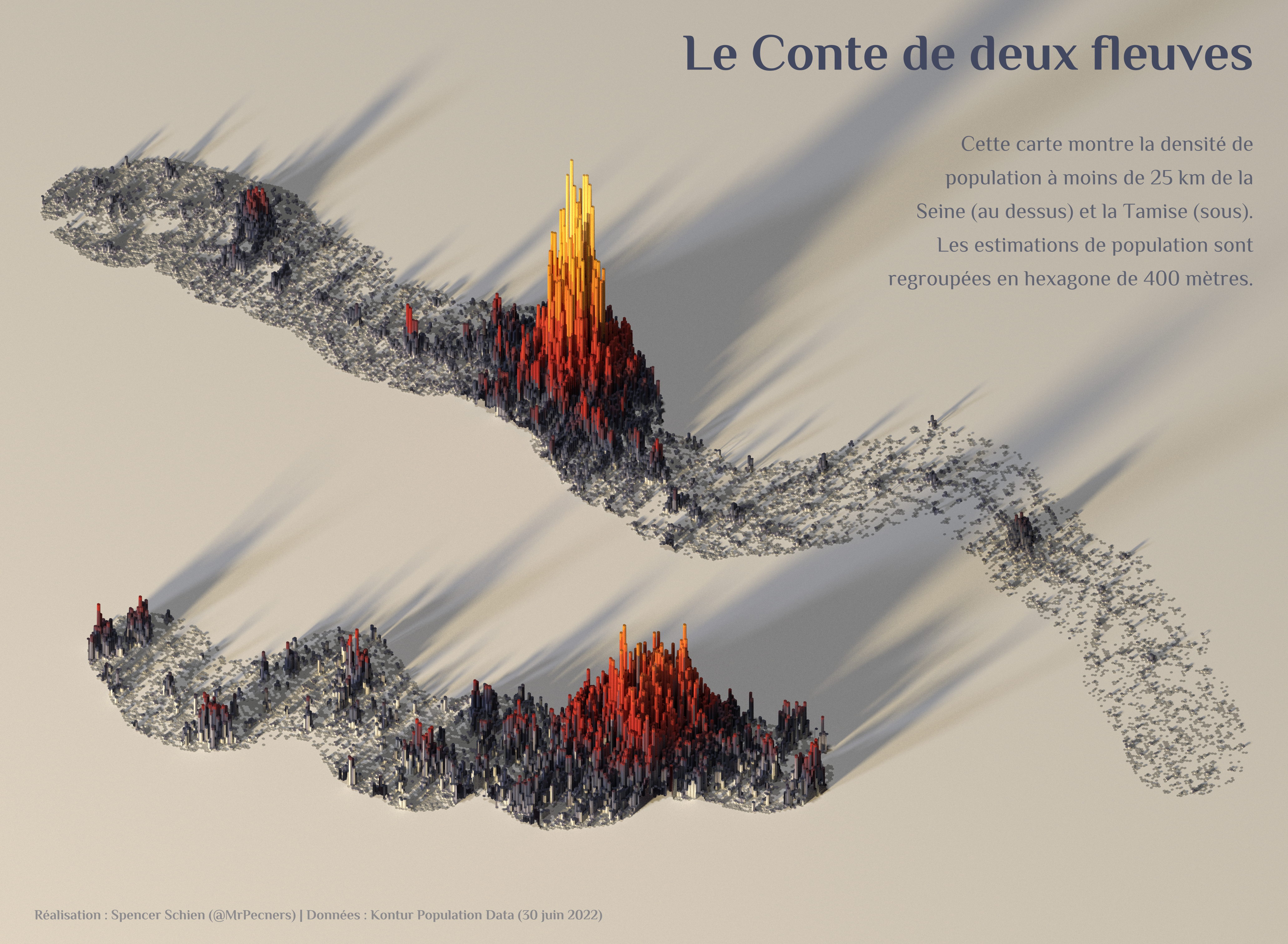 Densité de population le long de la Seine et la Tamise