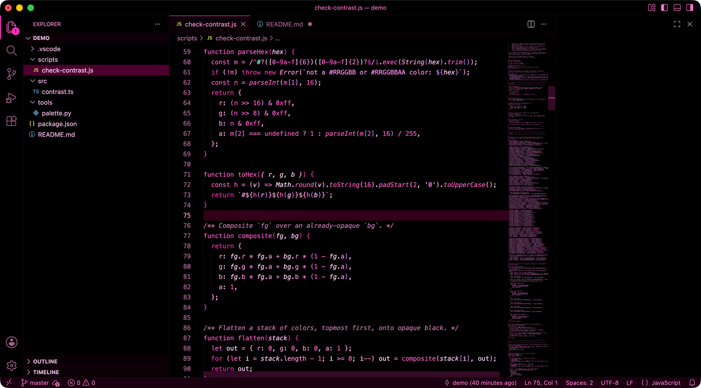 Neon Pink Dark — the contrast checker in JavaScript