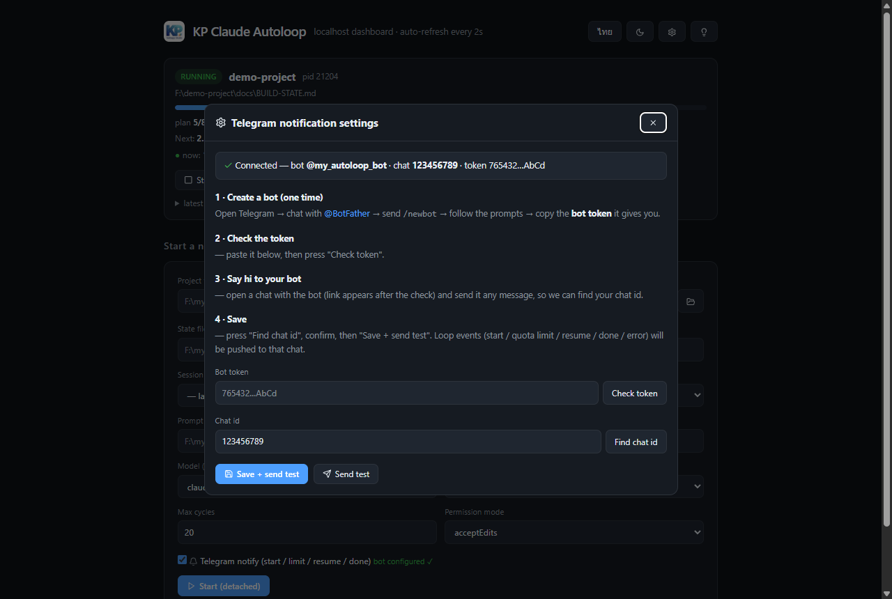 Telegram setup modal
