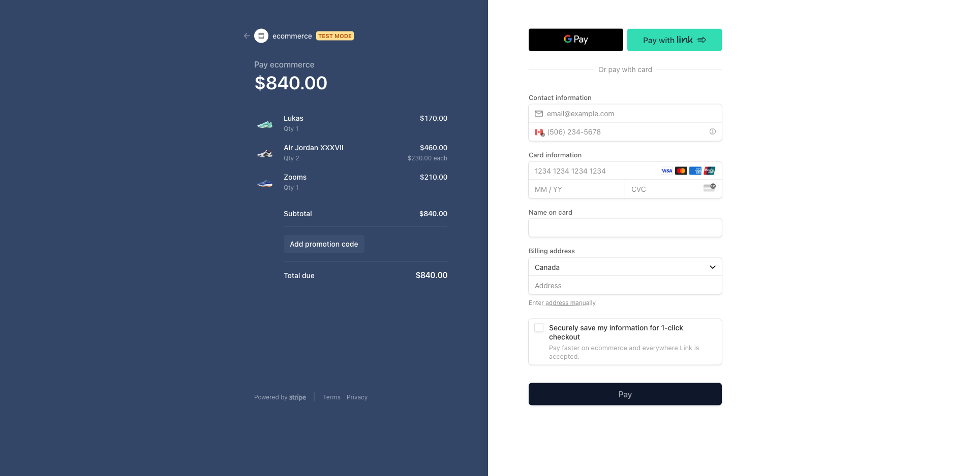 Stripe Payment Page