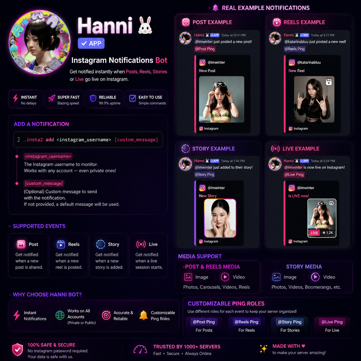 Hanni Bot Instagram notifications in action