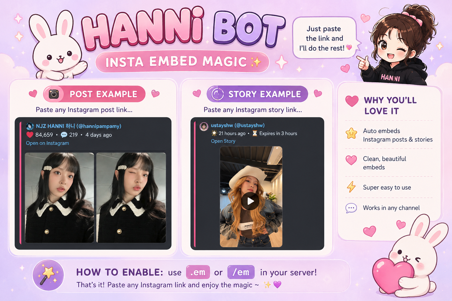 Hanni Bot .em auto embed command