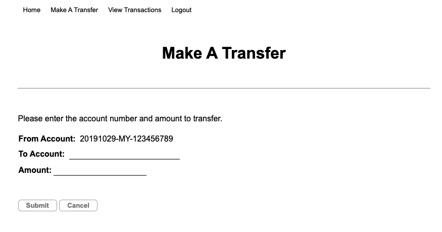 Customer UI transfer money page