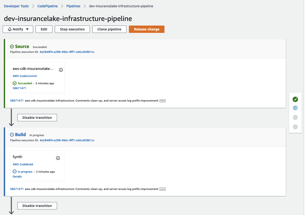 Infrastructure CodePipeline progress